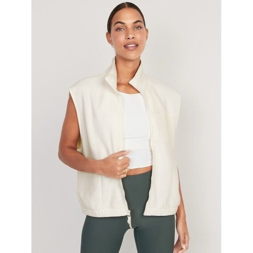 Old Navy Women's Full Zip Fleece Vest Pockets Elastic Waist Size 4X Ivory